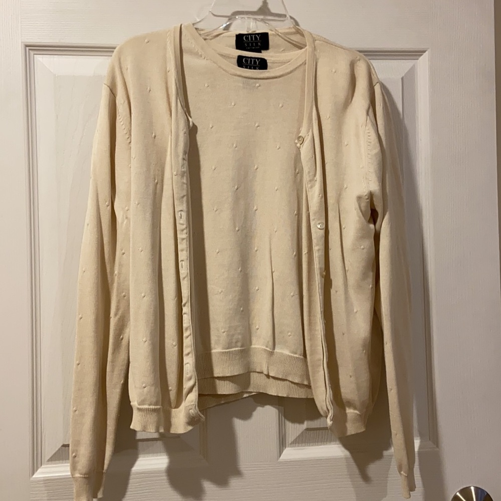 City Silk White Sweater with Circle Detail Set